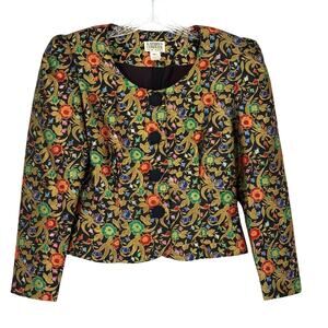 Kathryn Conover Vintage Tapestry Looking Blazer Puff Sleeves Sz 10 Floral 80s